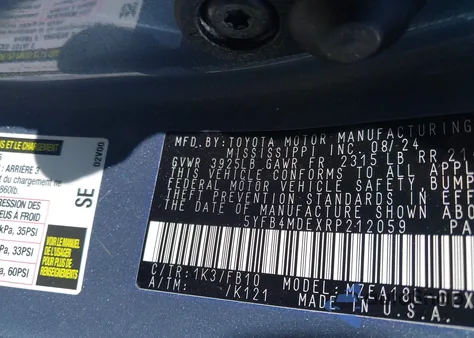 2024 Toyota Corolla Le from USA, damaged, VIN 5YFB4MDEXRP212059